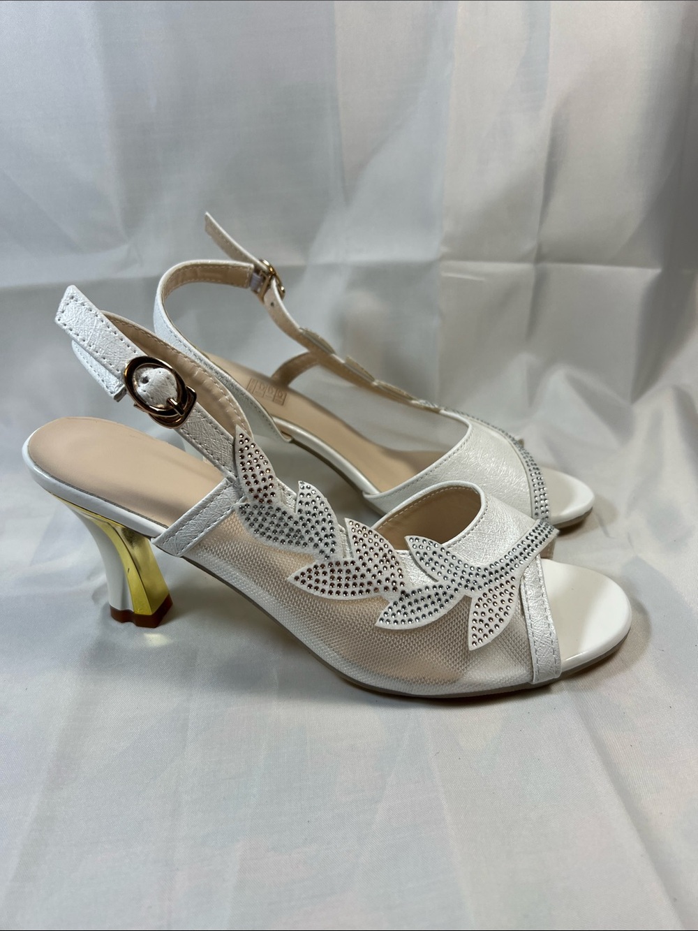 Elegant White Slingback Heels with Gold Accent